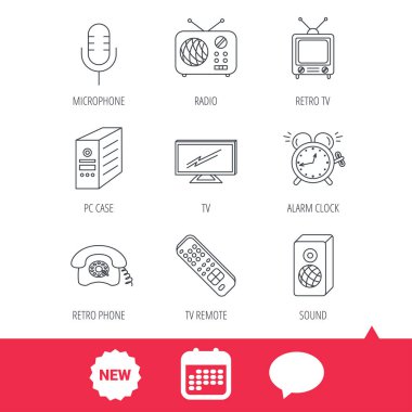 TV uzaktan, retro telefon ve radyo simgeler.