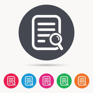 Dosya arama simgesi. Büyüteç ile belge sayfası.