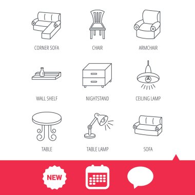 Köşe kanepe, masa ve koltuk simgeler.