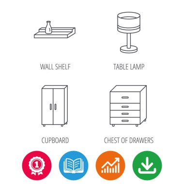 Masa lambası, dolap ve duvar raf simgeleri.