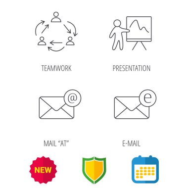 Ekip çalışması, sunum ve e-posta kutsal kişilerin resmi.