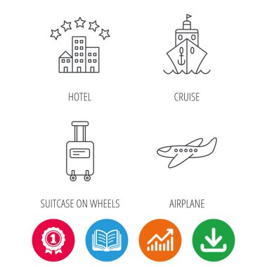 Otel, cruise gemi ve uçak simgeleri.