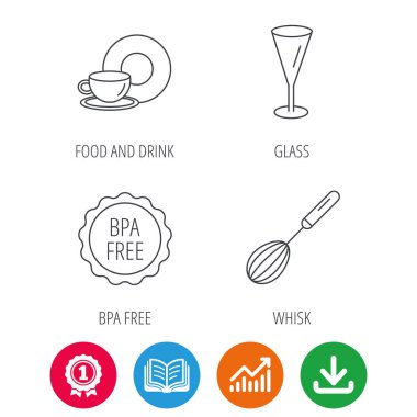 Gıda ve içecek, cam ve çırpma teli simgeleri.