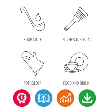 Çorba Kepçe, potholder ve mutfak mutfak eşyaları simgesi.