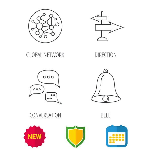 Conversation, global network and direction icon. — Stock Vector