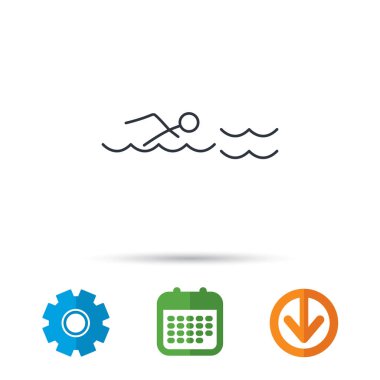 Yüzme simgesi. Yüzücü dalgalar işareti.