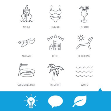 Cruise, dalgalar ve kokteyl simgeler. Otel işareti.