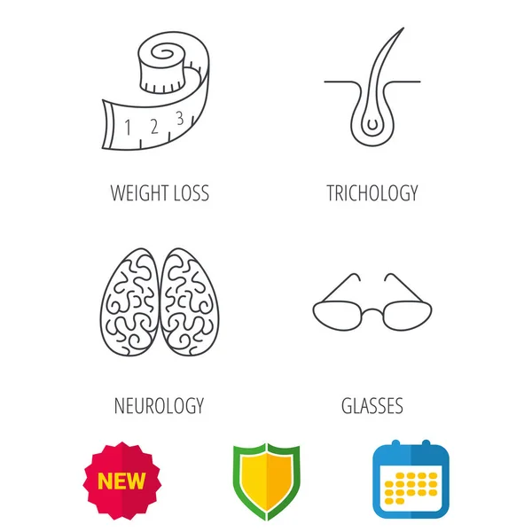 Iconos de gafas, neurología y tricología . — Vector de stock