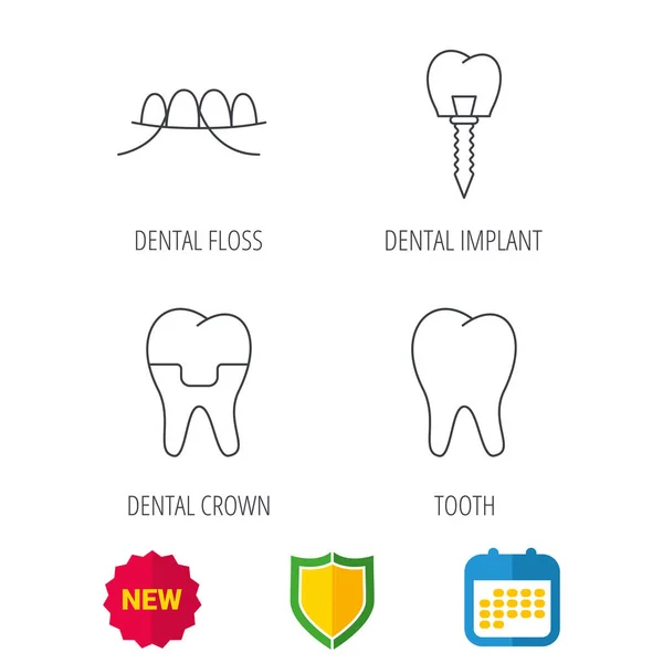Dental implant, floss and tooth icons. — Stock Vector