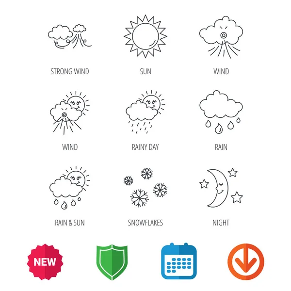 Icônes météo, soleil et pluie. Nuit lunaire . — Image vectorielle