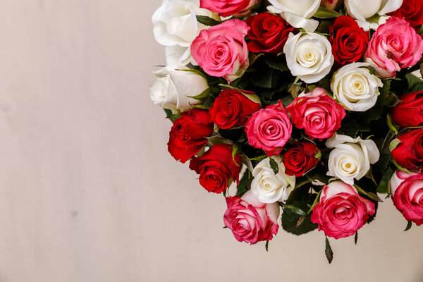 Bouquet of roses background. Wedding flowers.