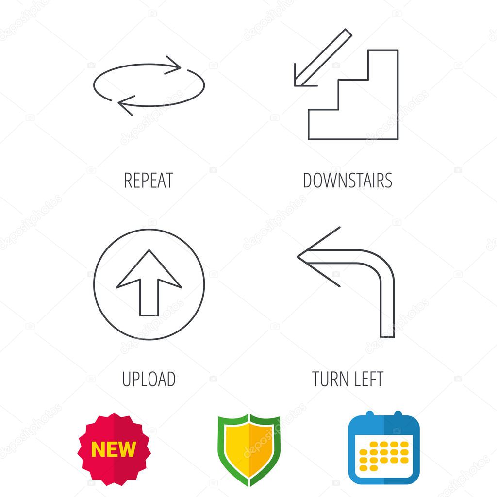 Arrows icons. Upload, repeat linear signs.