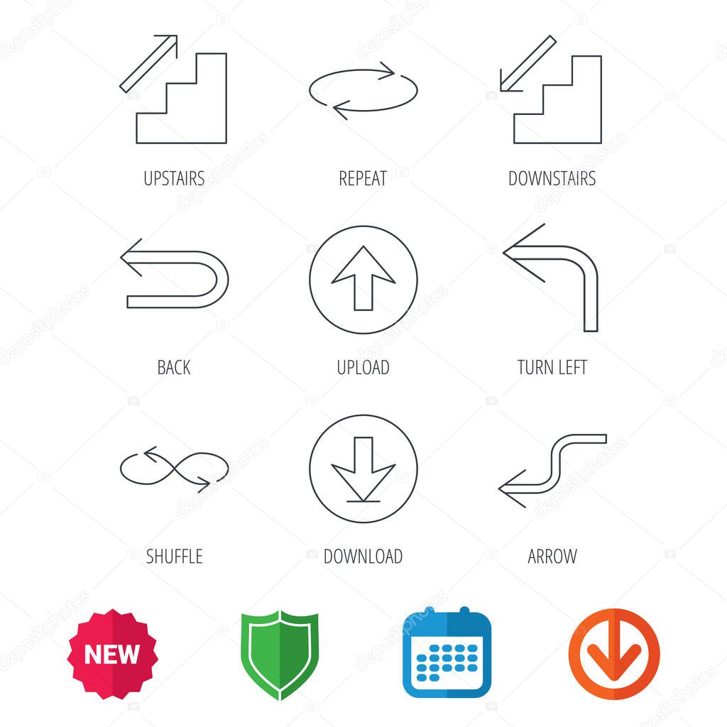 Arrows icons. Download, repeat linear signs.