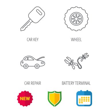 Araba anahtarı, tekerlek ve onarım hizmeti simgelerini.