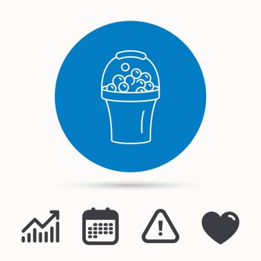 Köpük simgesiyle kova. Sabunlu temizlik işareti.