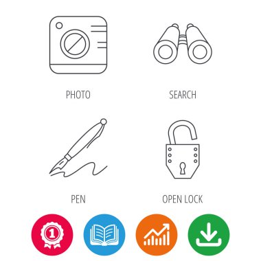 Fotoğraf, açık kilit ve arama simgeler.