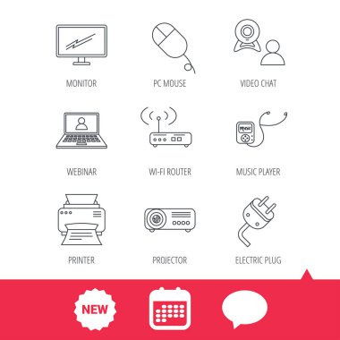 Yazıcı, kablosuz yönlendirici ve projektör simgeler.