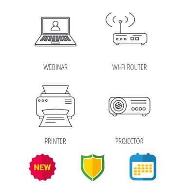 Yazıcı, kablosuz yönlendirici ve projektör simgeler.