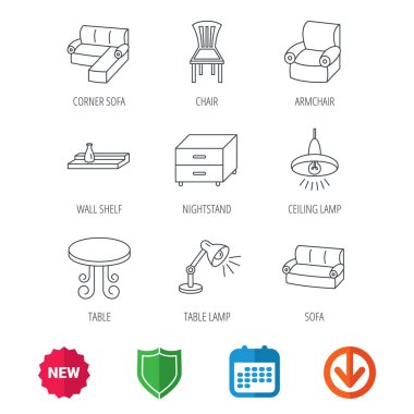 Köşe kanepe, masa ve koltuk simgeler.