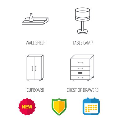 Masa lambası, dolap ve duvar raf simgeleri.