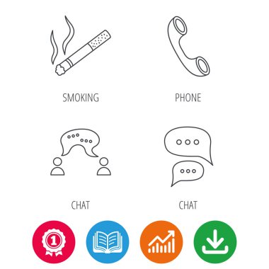 Sigara, sohbet ve telefon simgeleri.