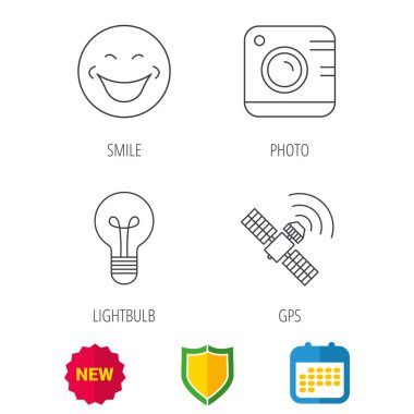 Yüzü gülen, kamera ve ampul simgeler fotoğraf.