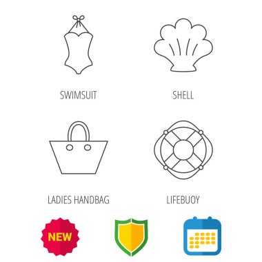 Bayanlar çanta, kabuk ve mayo simgeleri.