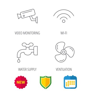 WiFi, video kamera ve havalandırma simgeler.