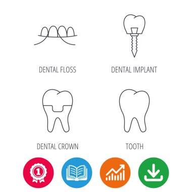 Diş implant, diş ipi ve diş simgeleri.