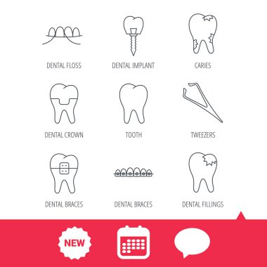 Diş ipi ve diş implantı simgeler. Diş telleri.