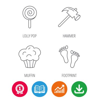 Ayak izi, lolly pop ve muffin simgeler.