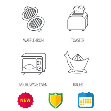 Mikrodalga fırın, ekmek kızartma makinesi ve meyve sıkacağı simgeleri.