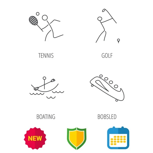 Iconos de canotaje, tenis y golf . — Vector de stock