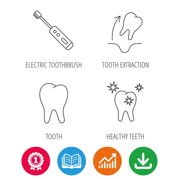 Tandutdragning, elektrisk tandborste ikoner. — Stock vektor