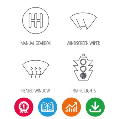 Trafik ışıkları, manuel şanzıman ve silecek simgeler.