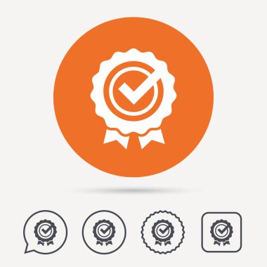 Ödül madalya simgesi. Onay işareti ile kazanan amblemi.