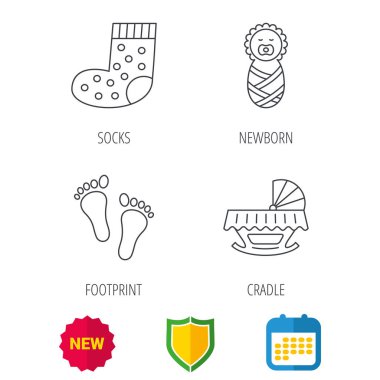 Ayak izi, beşik ve yeni doğan bebek simgeleri.