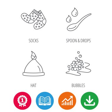 Bebek giysileri, banyo ve şapka simgeleri.