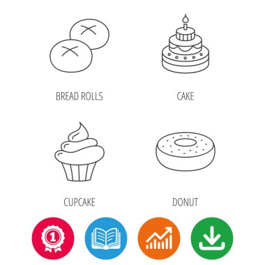 Kek, kek ve ekmek rulo simgeleri.