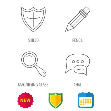 Sohbet konuşma balonları, Büyüteç'i ve kalem simgeler.