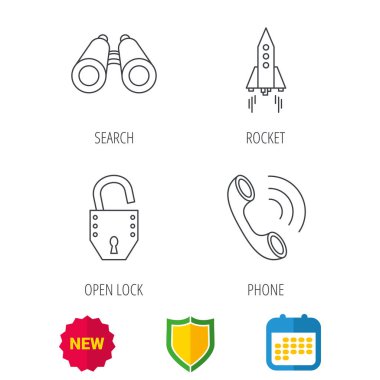 Telefon, başlangıç roket ve arama simgeleri.