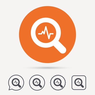 Büyüteç simgesi kalp atışı. Kardiyoloji sembolü.