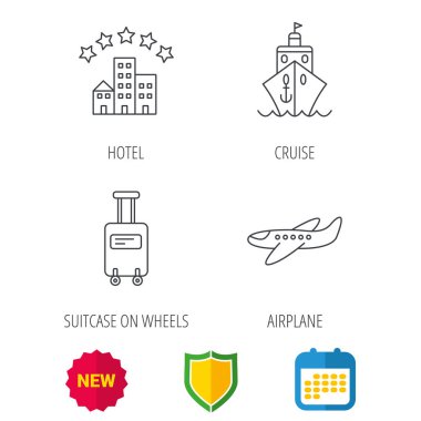 Otel, cruise gemi ve uçak simgeleri.