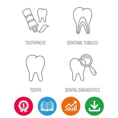 Diş, diş tanılama ve diş macunu simgeler.