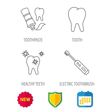 Sağlıklı dişler, diş ve diş macunu simgeleri.