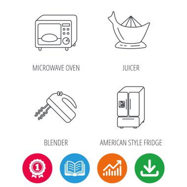 Mikrodalga fırın, buzdolabı ve blender Amerikan tarzı simgeleri.