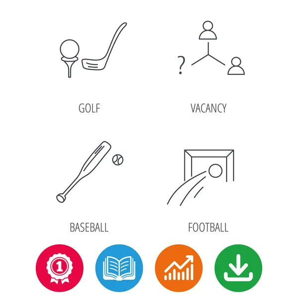 Iconos de fútbol, golf y béisbol . — Vector de stock