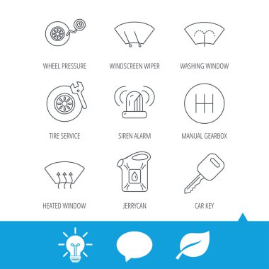 Manuel şanzıman, lastik Servisi ve araba anahtar simgeleri.