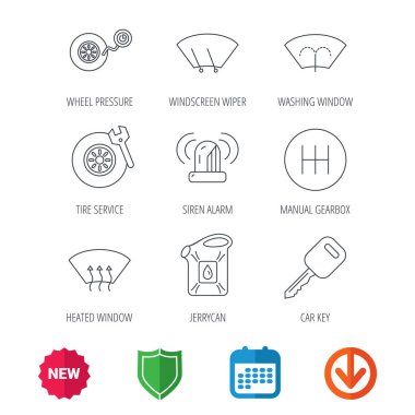 Manuel şanzıman, lastik Servisi ve araba anahtar simgeleri.