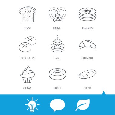 Kruvasan, simit ve ekmek simgeler. Cupcake.